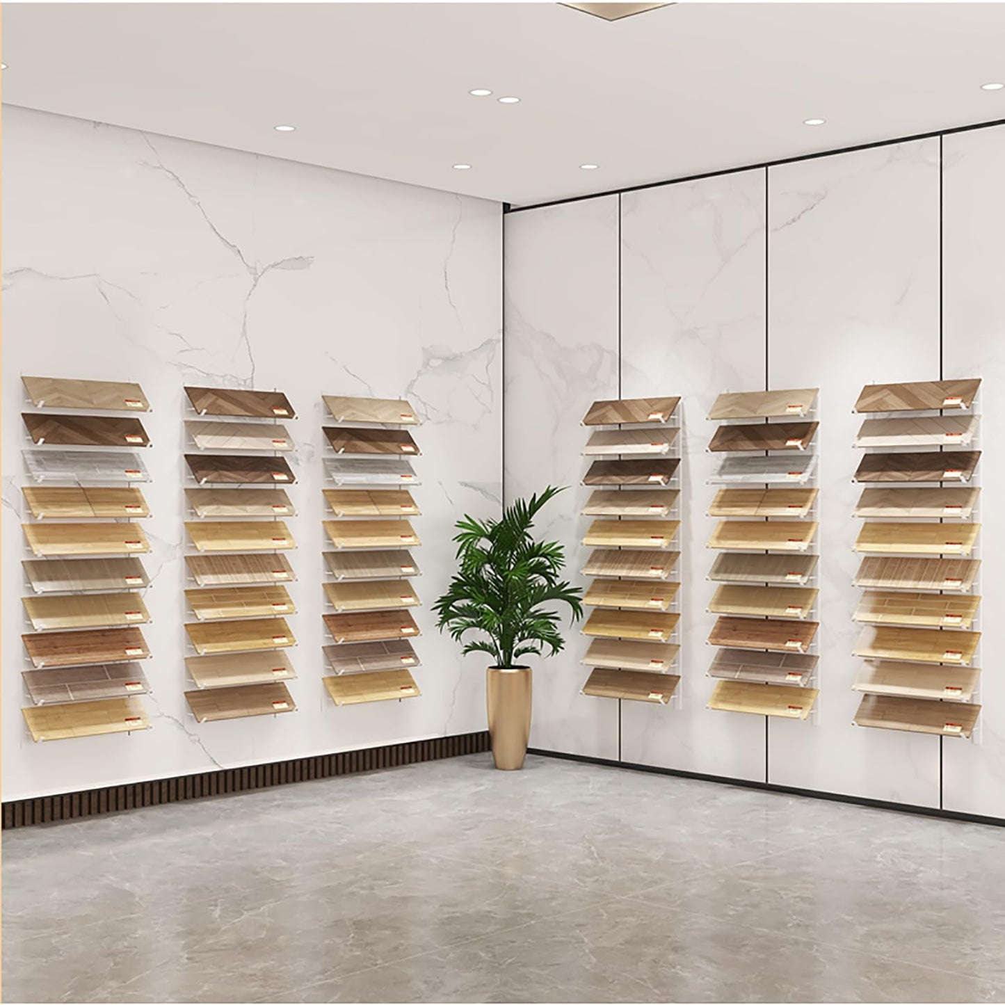 Floor Tile Sample Rack,Wall Mounted Tile Sample Display Rack - 10 Tier Metal & Wooden Storage Holder, Heavy Duty Floating Shelf for Retail Stores, Ceramic & Floor Tiles (White 20.5x140cm)