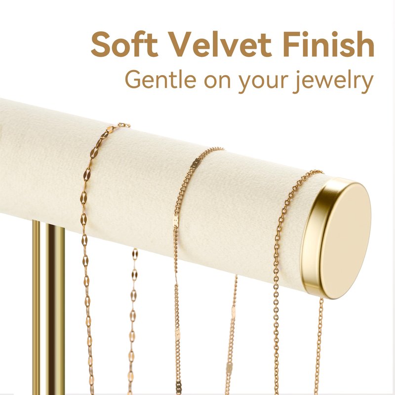 bussdis Bracelet Holder Jewelry Organizer Display - 3 Tier T Bar Velvet Stand, Beige Necklace Holder Organizer, Bracelet Holder, Earring Holder and Ring Display for Jewelry Organizers and Storage