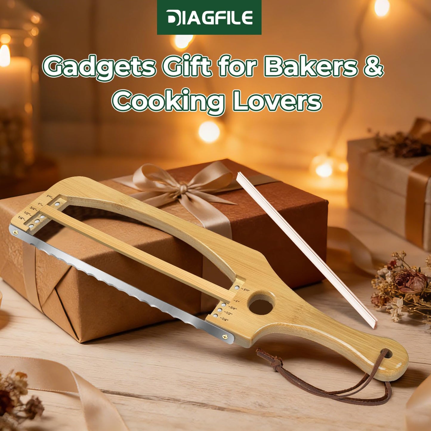 Adjustable Bread Slicer for Homemade Bread, 16.5'' Sourdough Bread Knife with Magnetic Adjustment Mechanism 5 Thickness Guides, Stainless Steel Serrated Bread Cutter for Bagels, Baguettes and More