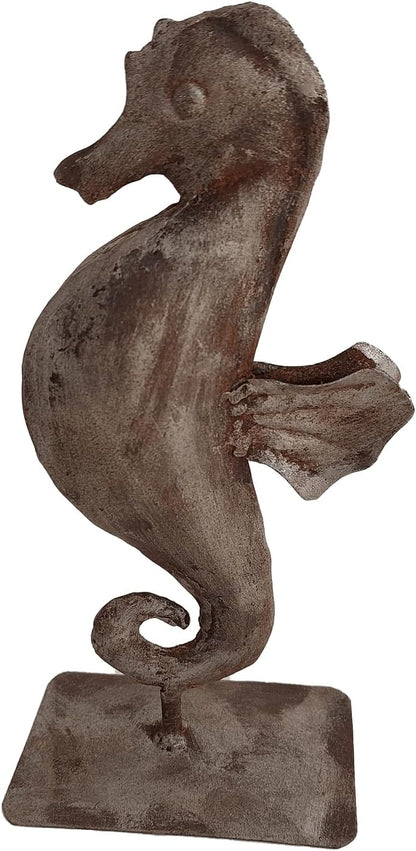 DeKulture Seahorse Statue, Recycled Iron Ocean Decor, Nautical Home Accent (4x2.5x8.5 Inches)