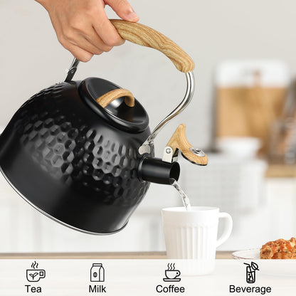 Stainless Steel Whistling Tea Kettle 3 L Tea Kettle Stovetop Teapot Hot Water Kettle with Whistle Spout, Fast Boiling, Living Electric Kettle Stove Top Food Grade Coffee Milk Tea Pot Folding Handle