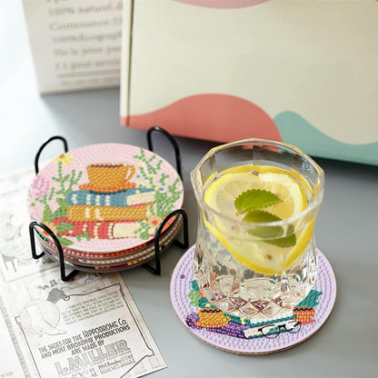 8 Pcs Book Diamond Art Coasters Kit - DIY 5D Diamond Painting Coasters with Holder, Mini Diamonds Arts Kits for Adults Coaster with Cork Pads, Gem Arts Dots Painting Crafts Supplies for Home Decor