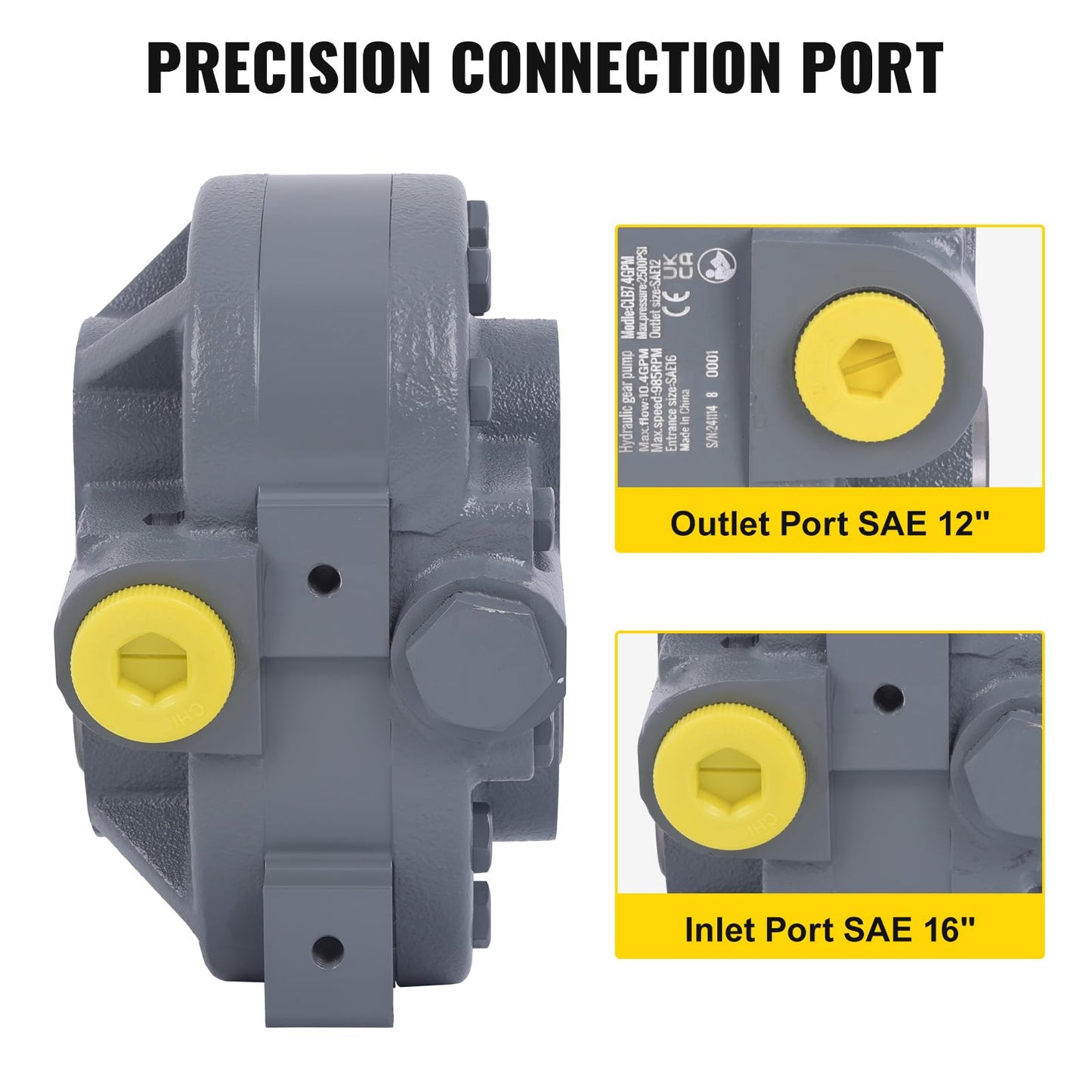 Hydraulic PTO Pump 7.4 GPM, Hydraulic Motor 540RPM 2500PSI, Hydraulic Power Take Off Pump SAE 16" Inlet and SAE 12" Outlet for Dump Trailer, Log Splitter and Scissor Lift