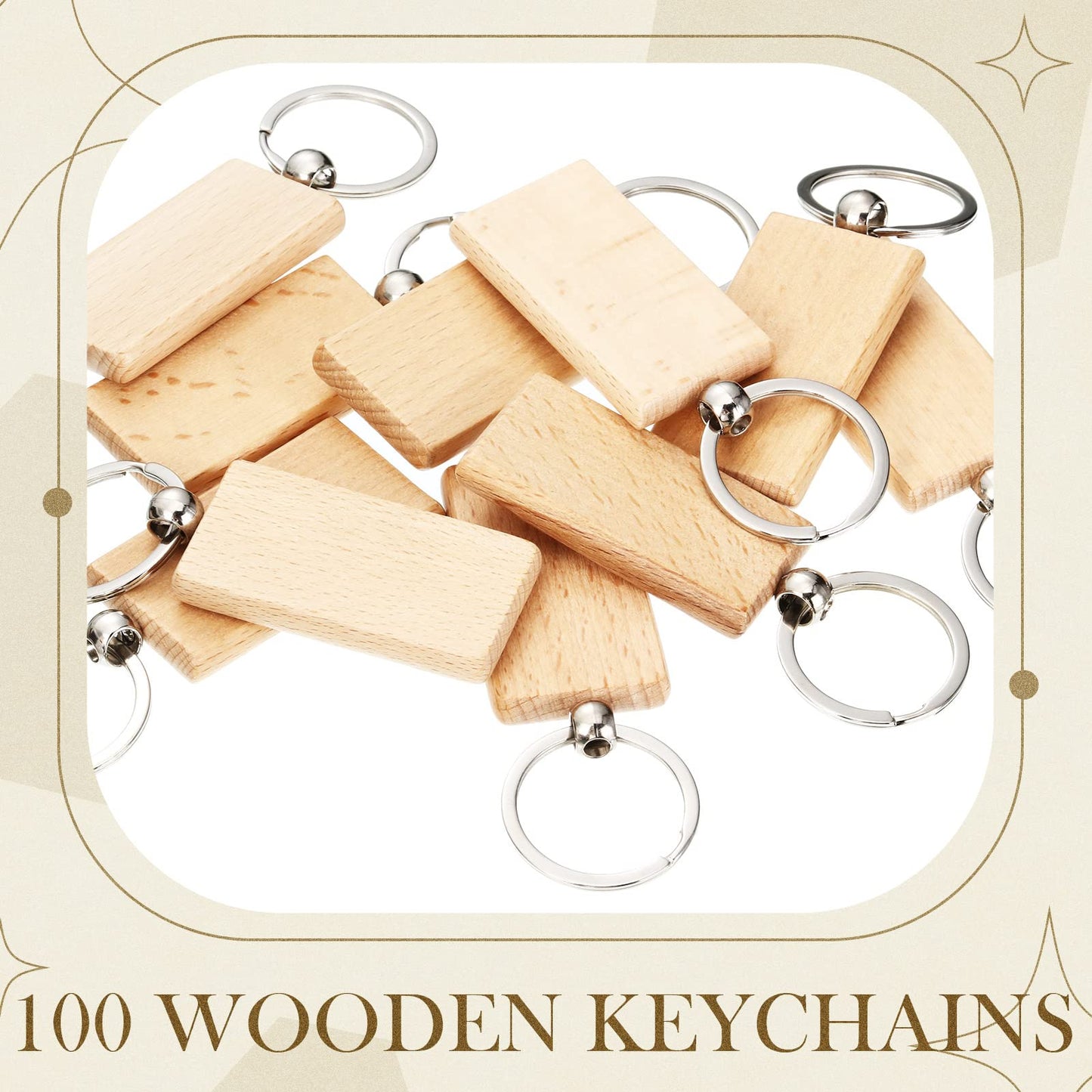 Yinkin 100 Pcs Wooden Keychain Blanks Bulk Laser Engraving Key Chain Unfinished Wooden Key Ring Tag for DIY Gift Crafts (Rectangle)