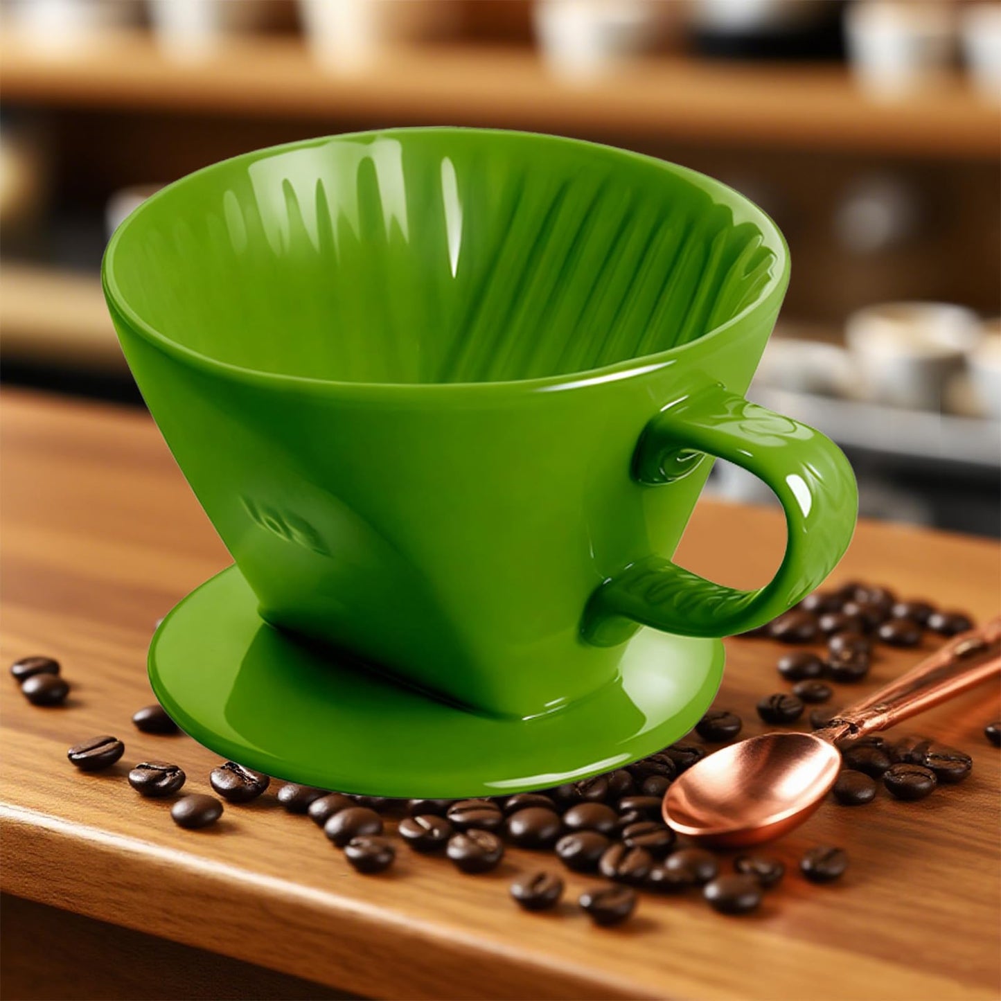 NBYHZLS Handmade Pour over Ceramic Coffee Dripper - Authentic Brewing Experience for Camping, Office, and Home (Dark Green)