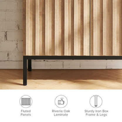 mopio Norwin Storage Cabinet, Sturdy Modern Rustic Industrial Buffet Sideboard, Fluted Accent Storage Cabinets, Credenza, Oak Wood TV Stand, Entertainment Center, Media Console, Living Room (Single)