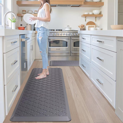StepAura Kitchen Mats for Floor 2 Piece - Anti Fatigue Mats for Kitchen Floor - Non Slip Cushioned Rugs for Standing, Office, Sink, Laundry, Grey