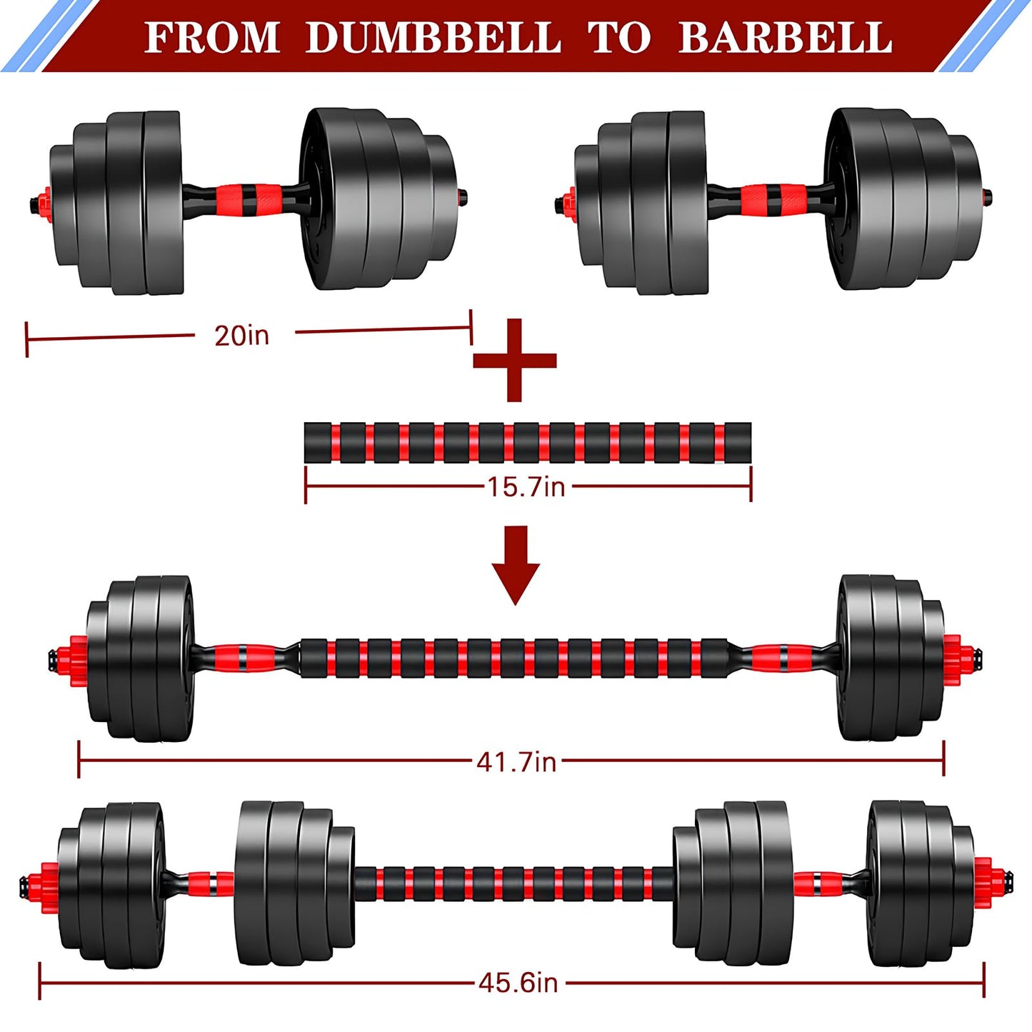 Adjustable-Dumbbells-Sets,Free Weights-Dumbbells Set of 2 Convertible To Barbell A Pair of Lightweight for Home Gym,Women and Men Equipment
