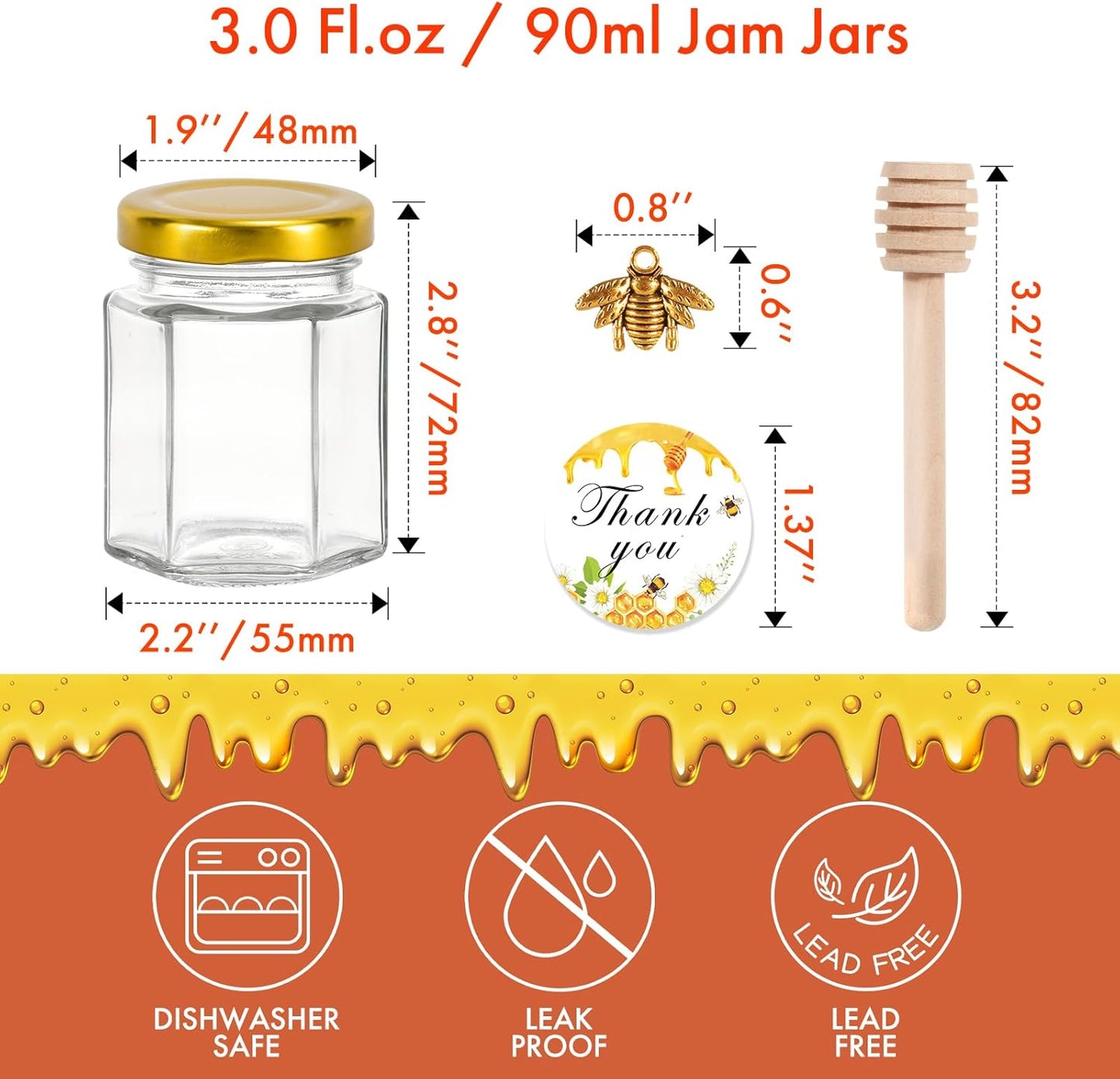 3oz 20Pack, (3 fl.oz-20Pack) Honey Jars with Dipper AuroTrends Glass Jars for Baby Shower Favors/Wedding Favors