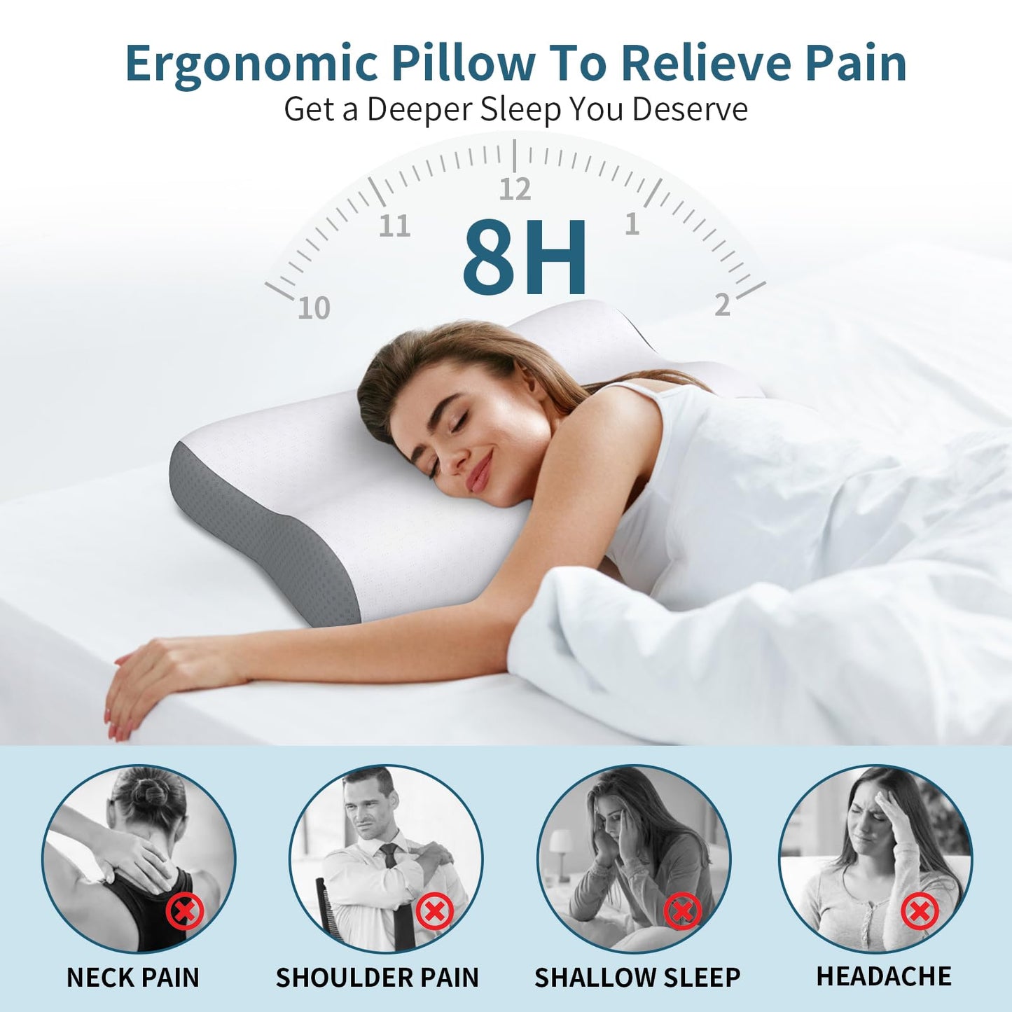 Cervical Neck Pillow for Pain Relief, Contour Memory Foam Pillows for Sleeping, Ergonomic Pillow Orthopedic Cooling Pillow Bed Pillow Neck Support for Side Back Stomach Sleepers