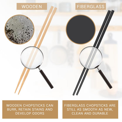Dandat 200 Pairs Fiberglass Reusable Chopsticks 9.5" Dishwasher Safe Black Cherry Chopsticks for Chinese Style Japanese Food Cooking Supplies