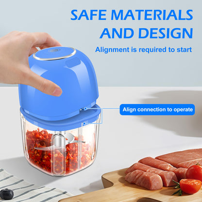Electric Garlic Chopper, 350ML (1.4 Cup) Blue Mini Food Processor, Mini Chopper, Small Garlic Grinder Mincer for Onion, Ginger, Chili, Fruit, Meat