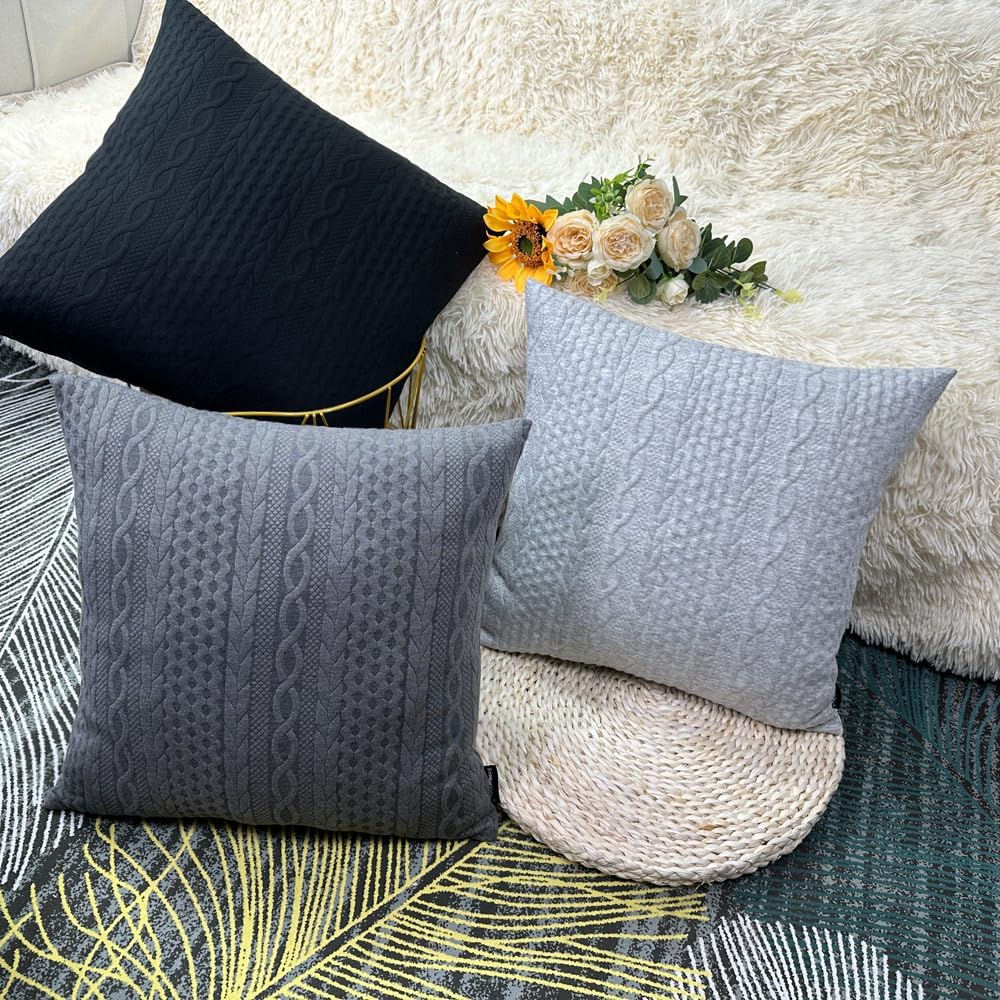 Booque Valley Black Pillow Covers, Pack of 2, Super Soft Elegant Stretchy Cushion Cases 18 x 18 inch