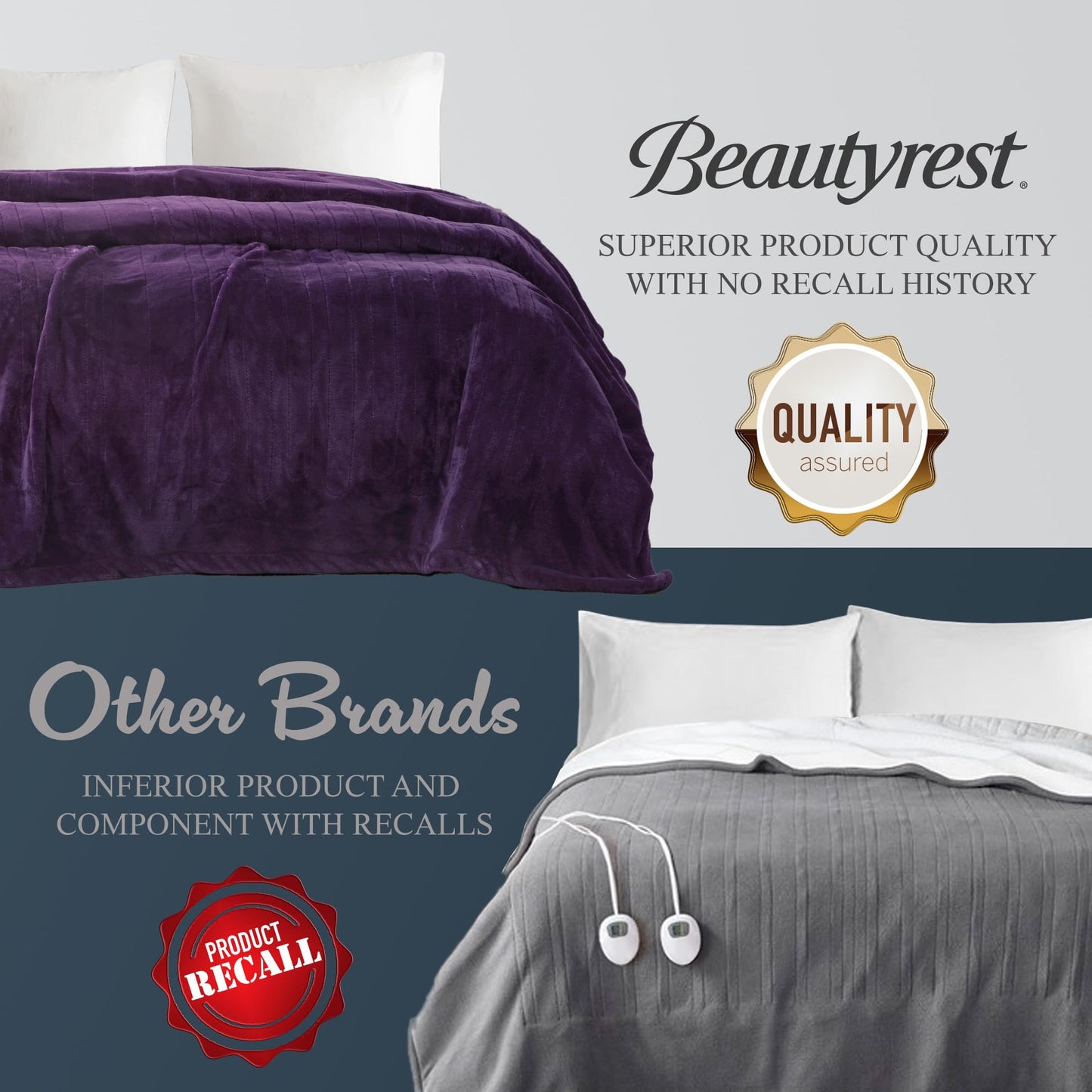Beautyrest Heated Electric Blanket for Cold Weather, Fast Heating Heated Blanket, Auto Shut Off, Virtually Zero EMF, Multi Heat Setting, UL Certified, Sapphire Queen (90 inx84 in)