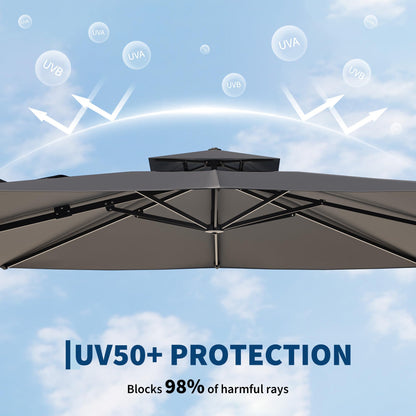 10x10 FT Square Outdoor Umbrella with Base, Cantilever Patio Umbrella with 360° Rotation & Adjustable Height, Heavy Duty Aluminum Umbrella Outdoor Patio for Garden Poolside,Grey