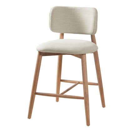 Christopher Knight Home Mundo Counter Height Bar Stools Set of 2, Fabric Upholstered Counter Stools and Curved Backrest, Rubberwood Kitchen Island Armchair with Splayed Legs, Beige + Natural