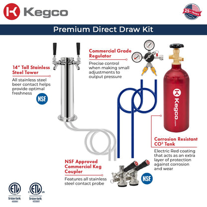 Kegco Kegerator 24" Wide Dual Tap Black/Stainless Steel Undercounter Beer Dispenser HK38BSU-2