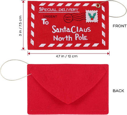 Letter Envelope to Santa Claus, 10pcs Christmas Candy Bag Tree Ornament Embroidery (Red)