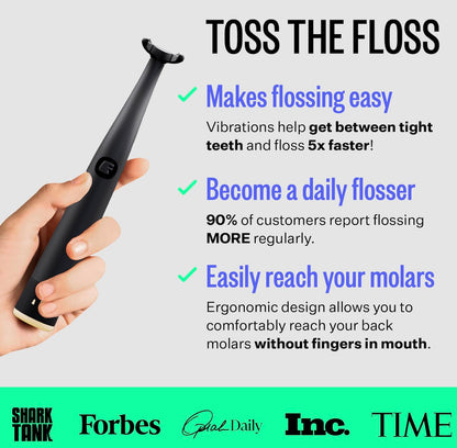 FLAUS Electric Flosser (Shark Tank) 3 Speeds + 45 Refill Heads w/Extra Strong Woven Floss, Increased Durability - Water Flosser Alternative, Dentist Recommended Tooth Flossers, Eco Dental Floss Picks