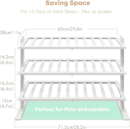 Closet (3-Tier) Varhomax White Shoe Rack, Bamboo Shoe Rack Organizer for and Entryway, Thick Wooden Free Standing Shoe