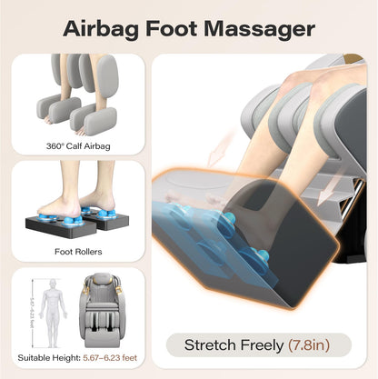 TLIFE Massage Chair Full Body, 160°Zero Gravity Recliner with Body Scan, 50" SL-Track Shiatsu Massage Chair, Fixed Point Massage, Foot Rollers, 12 Auto Modes, Deep Yoga Stretch, Heating, Grey