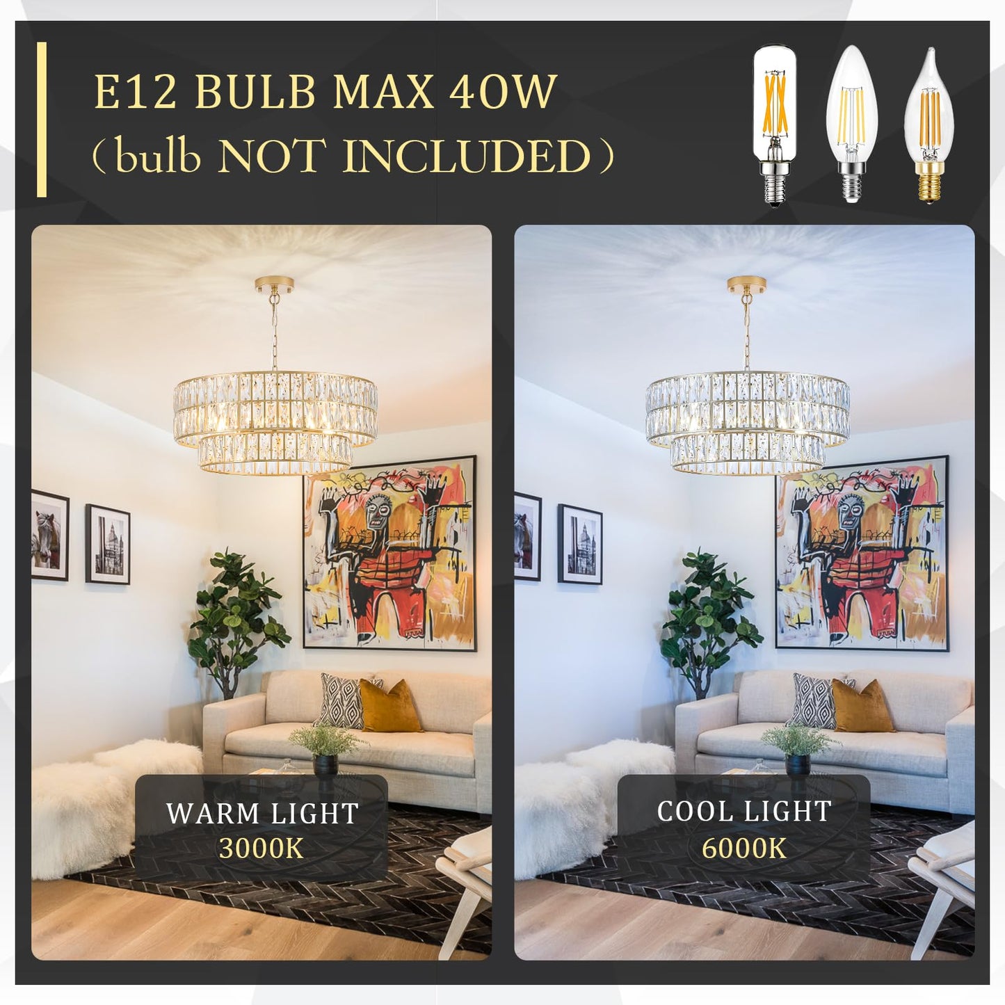 CATINER 24'' Modern Crystal Chandelier 8-Lights Luxury Gold Semi Flush Mount Ceiling Light Fixtures Round Crystal Pendant Chandelier for Living Room Dining Room Foyer Bedroom Kitchen