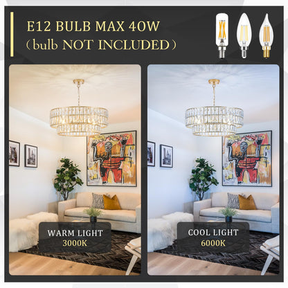 CATINER 24'' Modern Crystal Chandelier 8-Lights Luxury Gold Semi Flush Mount Ceiling Light Fixtures Round Crystal Pendant Chandelier for Living Room Dining Room Foyer Bedroom Kitchen