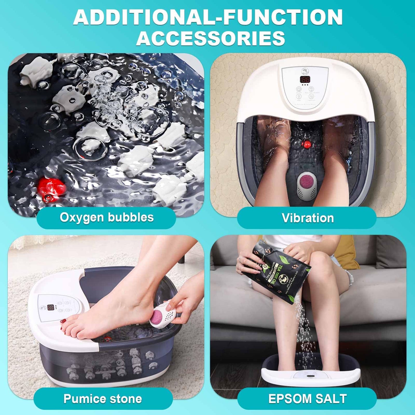 Foot Spa Bath Massager with Heat [2025 Upgraded], Vibration, Temperature Control, Jets, Bubbles and Epsom Salt, Foot Bath Soak Tub with 22 Massage Rollers, Feet Soaking Tub for Relaxation, Purple
