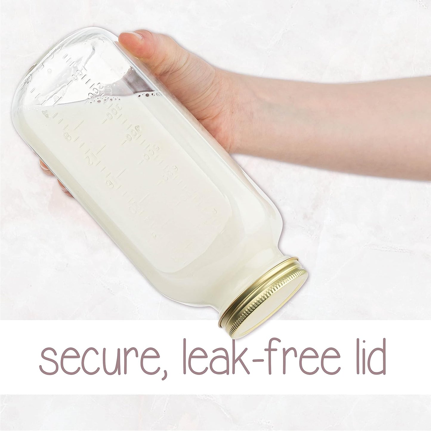 32oz Pack 2 kitchentoolz Large Glass Dairy Bottles for Milk, Yogurt, and More Containers with Measurement Markings
