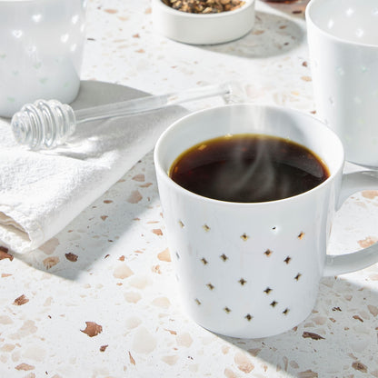 Tulip Transparent Diamond Porcelain Coffee Mugs, 10 oz, 2 Pack – See-Through Ceramic Mugs, Microwave & Dishwasher Safe, Modern Gift Mugs