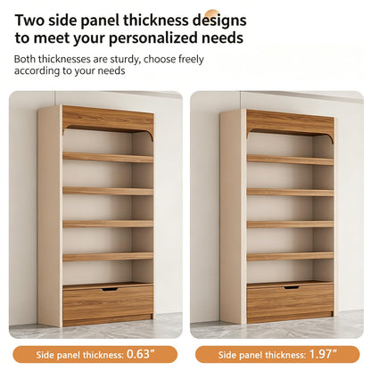 VGRDROK Retail Display Cabinet, Wooden Perfume & Cosmetic Display Shelf with Drawer, Freestanding Display Case for Beauty Salon, Boutique Store Khaki-0.63" Side Panel(with LED Strip) 39.4"