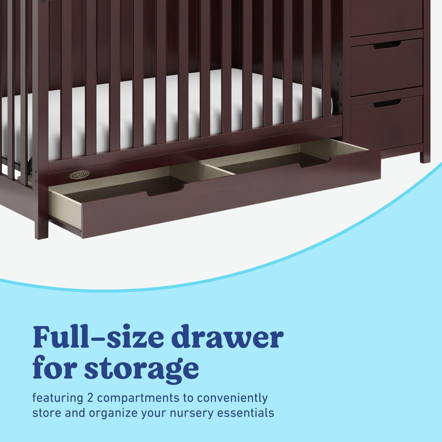 Graco Hadley 5-in-1 Convertible Crib & Changer – GREENGUARD Gold Certified, Fits Standard Crib Mattress, Converts to Toddler Bed and Full Bed, 4 Adjustable Mattress Heights (Espresso)