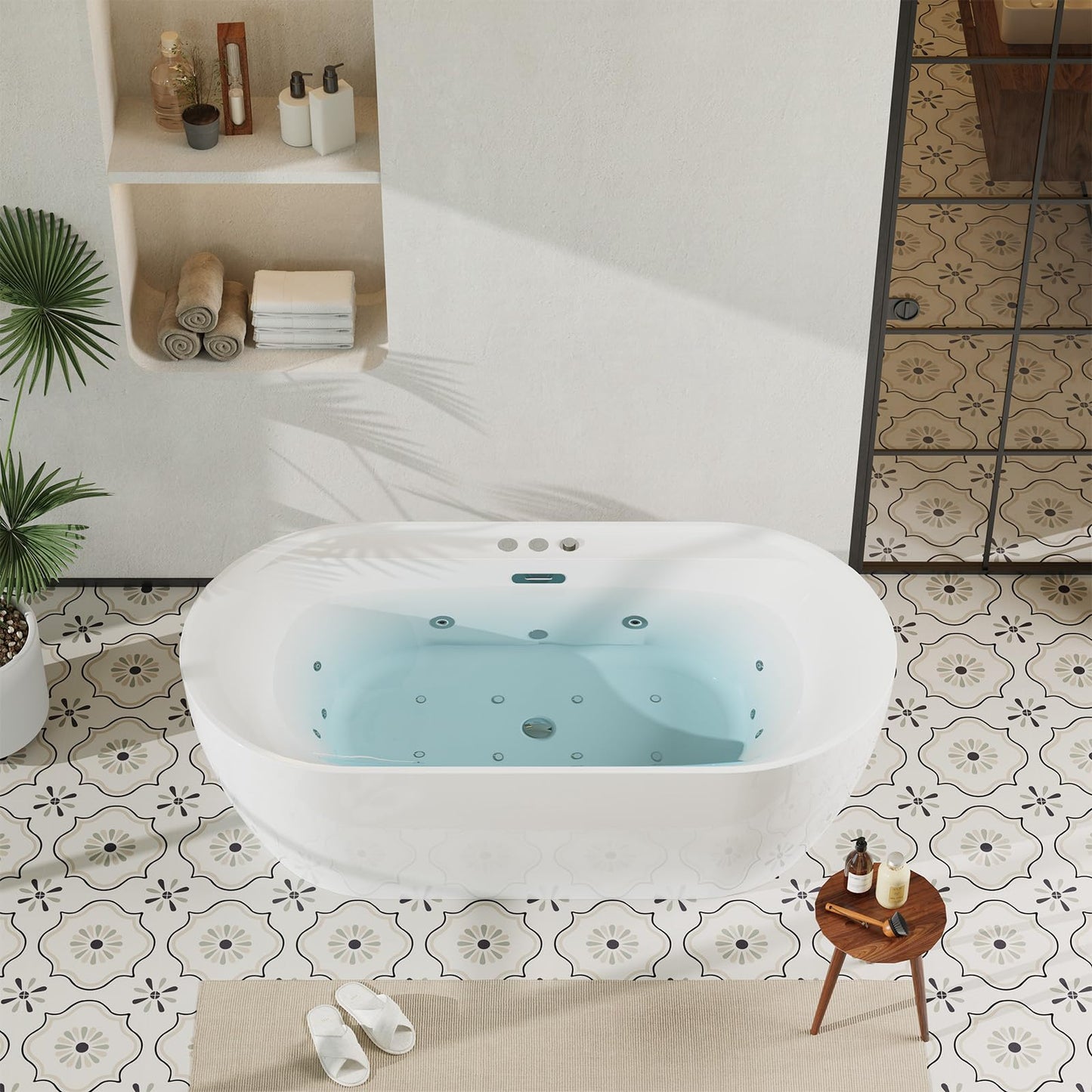 Jet Massage Freestanding Bathtub 71 inch Acrylic Soaking Tub with Bubble Jets and Manual Air Adjustment, Home Spa Bath for Relaxing Deep Water Massage