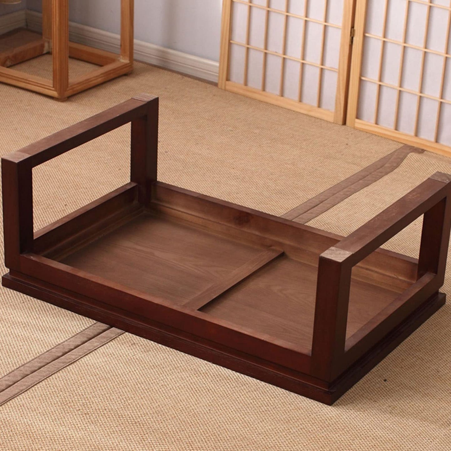 MHJKHG Wooden Coffee Table Living Room Coffee Table Low Floor Table Low Dining Table Children's Game Table Elm Wood Material，Brown 50x40x25cm