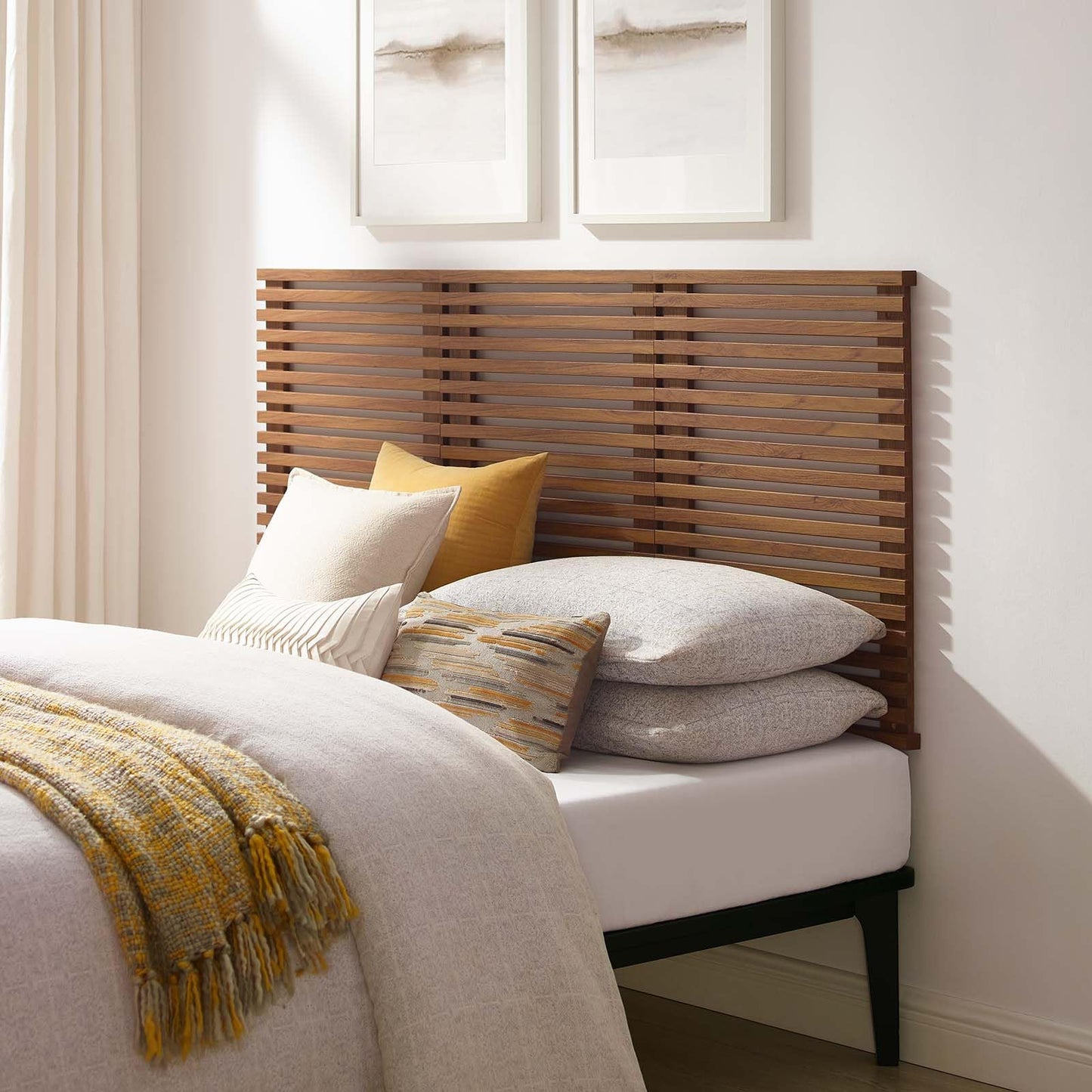 Modway Render Mid-Century Modern Wall-Mount Headboard in Walnut, Queen (U.S. Standard)
