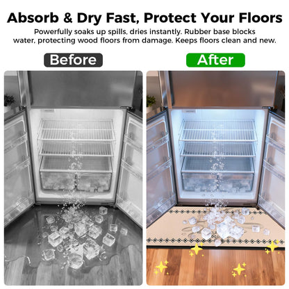 Incycall Fridge Mat - 9.1" x 38.6"Refrigerator Mats with Water Absorbent, Leak-Proof Rubber Backing, Easy to Clean, Bohemian Design, Protect Floors from Spills (Rose)
