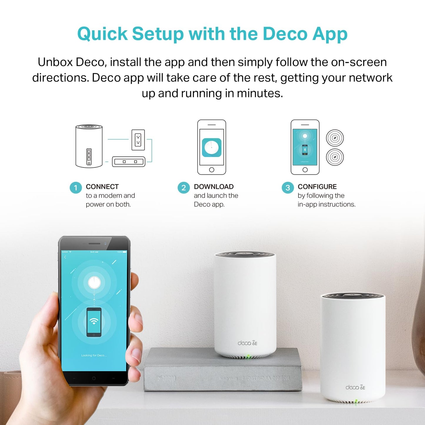 TP-Link Deco XE75 AXE5400 Tri-Band WiFi 6E Mesh System - Wi-Fi up to 7200 Sq.Ft, Engadget Rated Best Mesh for Most People, Replaces WiFi Router and Extender, AI-Driven Mesh New 6GHz Band, 3-Pack