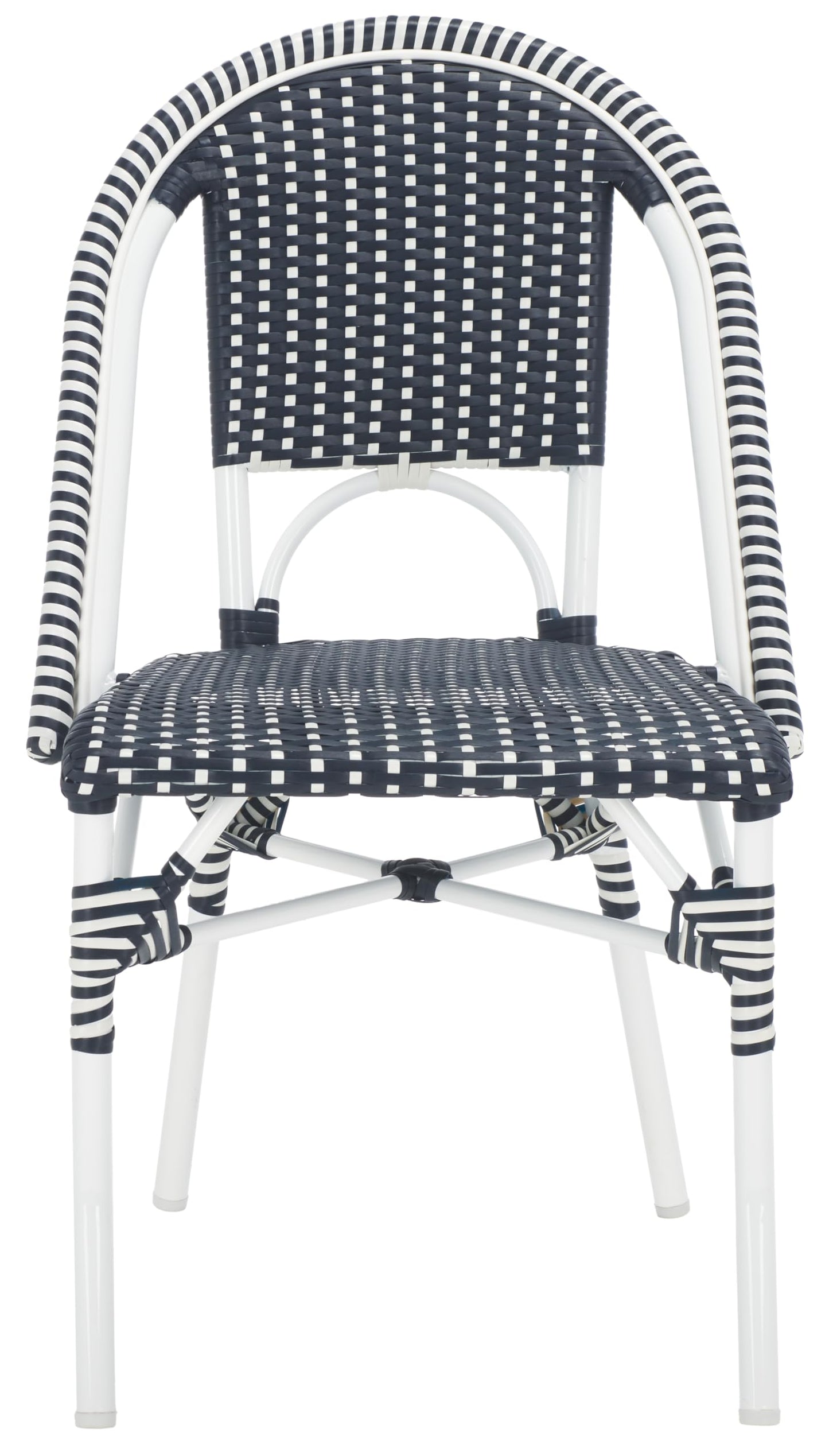 SAFAVIEH Outdoor - Torino Bistro Chair Set of 2 - Navy & White - Faux Wicker & Aluminum Frame - Bistro Side Chair Design - Ideal for Patio, Deck, Sunroom, Dining Area, 18" Seat Height (PAT7550F-SET2)