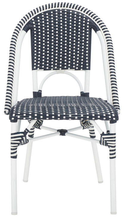 SAFAVIEH Outdoor - Torino Bistro Chair Set of 2 - Navy & White - Faux Wicker & Aluminum Frame - Bistro Side Chair Design - Ideal for Patio, Deck, Sunroom, Dining Area, 18" Seat Height (PAT7550F-SET2)