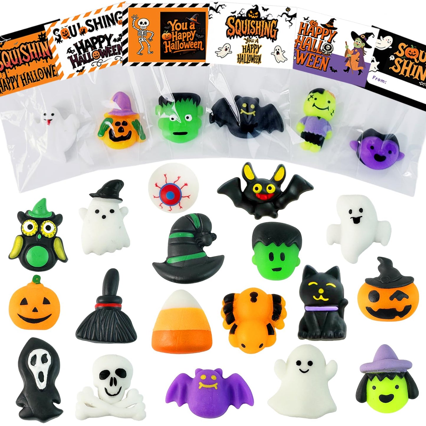 24Pack Halloween Mochi Squishy Toys,Halloween Party Favors, Halloween Classroom Gifts,Bulk Spooky Squishies Toys, Goodie Bag Basket Fillers,Halloween Treats Non Candy for Kids