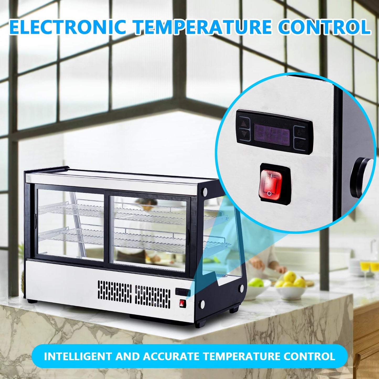 6.5 Cu.ft Commercial Countertop Refrigerators Display Case, Stainless Steel Beverage Refrigerator with LED Lighting, Auto Defrost, Adjustable Shelves, Rear Sliding Door for Cafe, Restaurant, Bakery