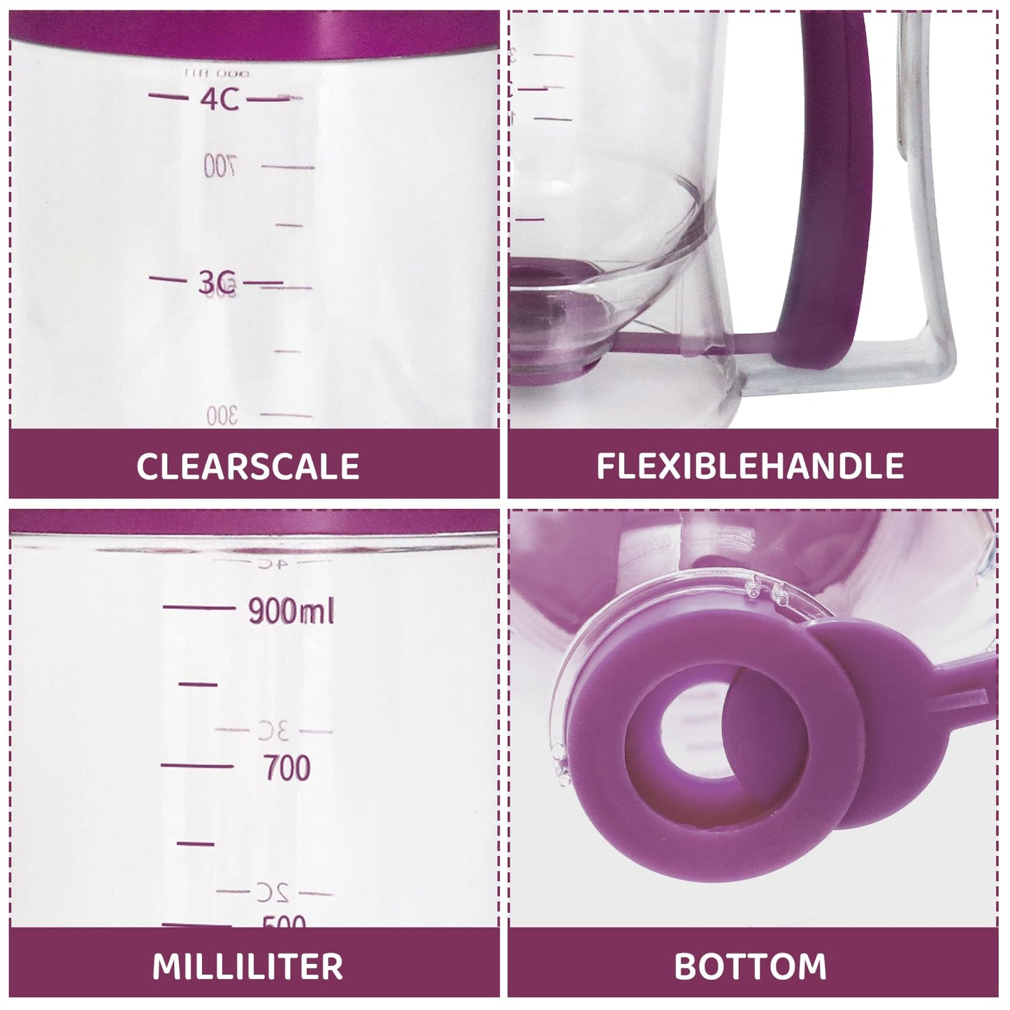 MIWOGA Pancake Batter Dispenser, Kitchen Must Have Tool for Perfect Pancakes, Cupcake, Waffle, Cake & Crepe, Batter Separator Maker with Measuring Label, Easy Pour Baking Supplies for Griddle (Purple)