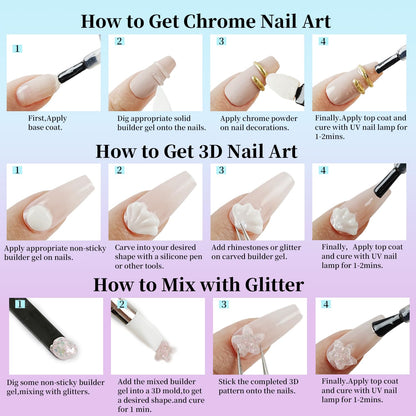 JEWHITENY Poly Extension Gel Nail Kit 14 PCS Poly Gel Kit with Slip Solution and Mini Lamp Nail Art Design Beginner