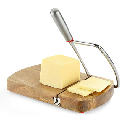 DGLOZE Wooden Cheese Slicer, Cheese Cutter Board with Stainless Steel Blade for Block Cheese, Vegetables, Butter, Sausages, Bread