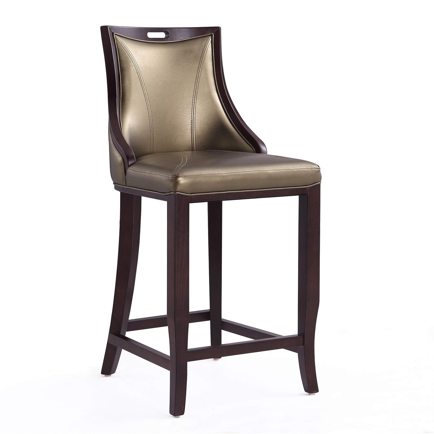 Manhattan Comfort Emperor Faux Leather Bar Stools with Backrest, Foam Padding and Solid Beech Wood Frame, Fully Assembled Upholstered Barstool, Set of 3, Bronze