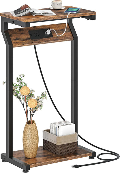 27" TBZ27UBF CHOEZON Narrow Side Table with Charging Station, Skinny End Table for Small Spaces, Couch Table