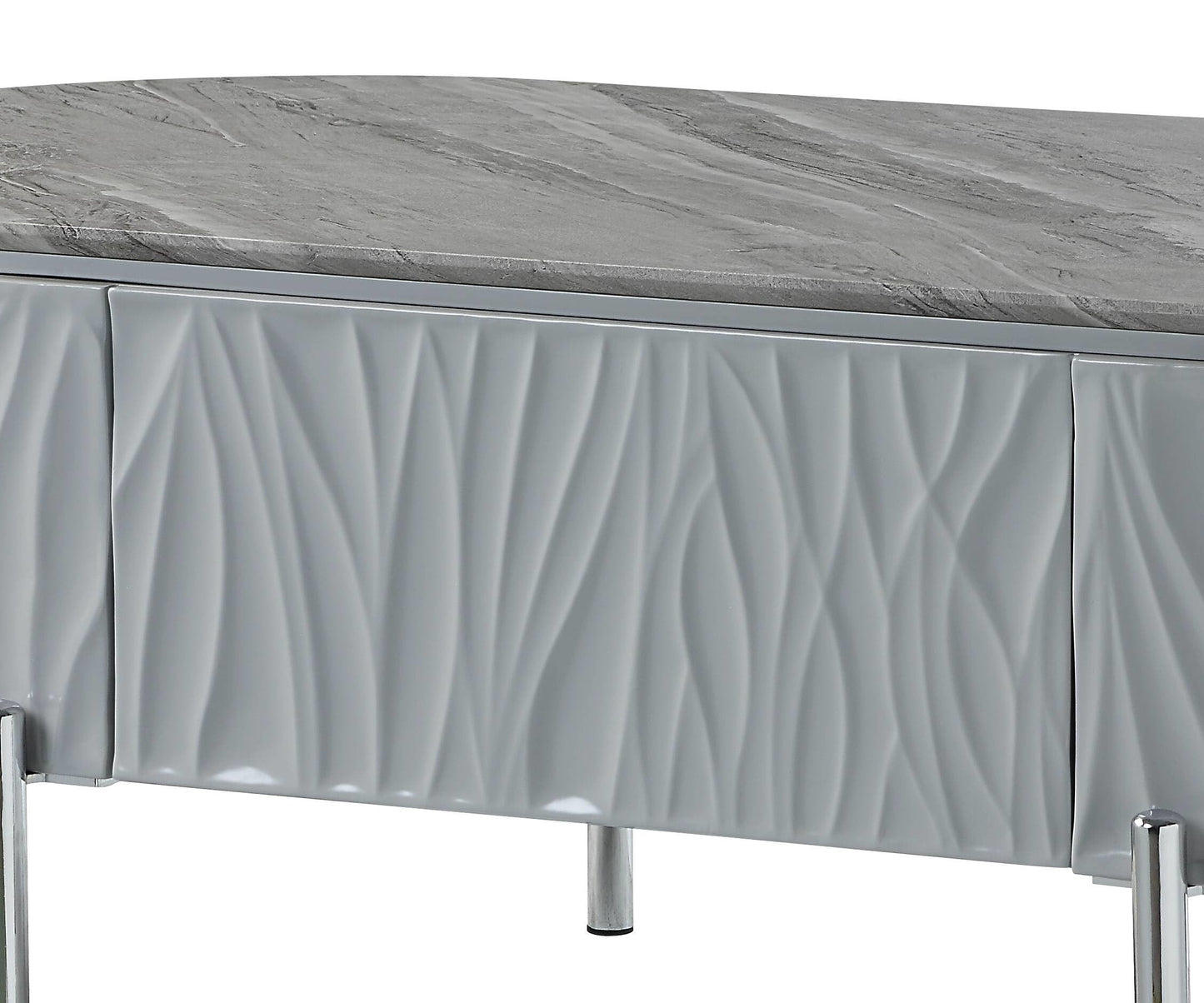 Acme Yukino Contemporary Wood/Metal Coffee Table in Gray High Gloss and Chrome