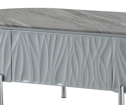 Acme Yukino Contemporary Wood/Metal Coffee Table in Gray High Gloss and Chrome