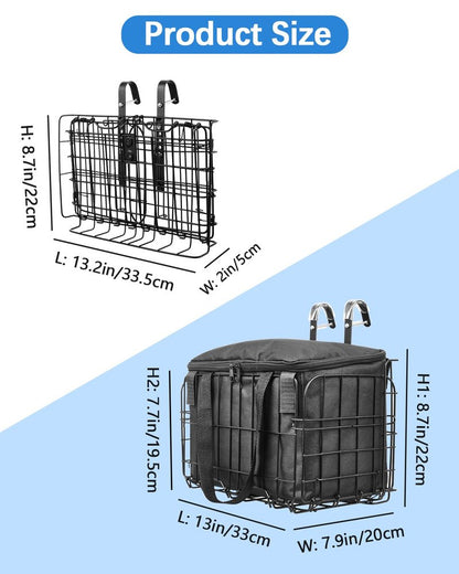 Zacro Metal Bike Basket Front Large Folding Ebike Bicycle Basket with Removable Liner Bag, Quick Release Design for Adult Women/Men Carrying Dogs, Pets, Fruit & Grocery