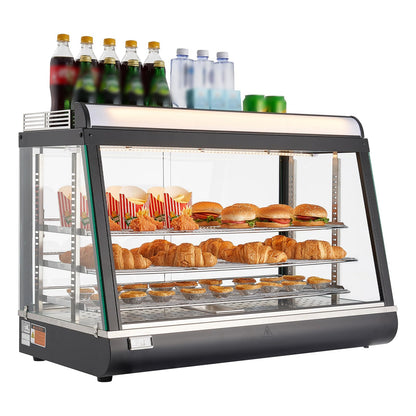 VEVOR 3-Tier Commercial Food Warmer Display, 1400W Food Display Warmer with LED Light, Top Storage and Adjustable Shelves, 86℉~185℉ Steam Heating, 105L for Hamburger, Pizza, Bread, Fried Chicken